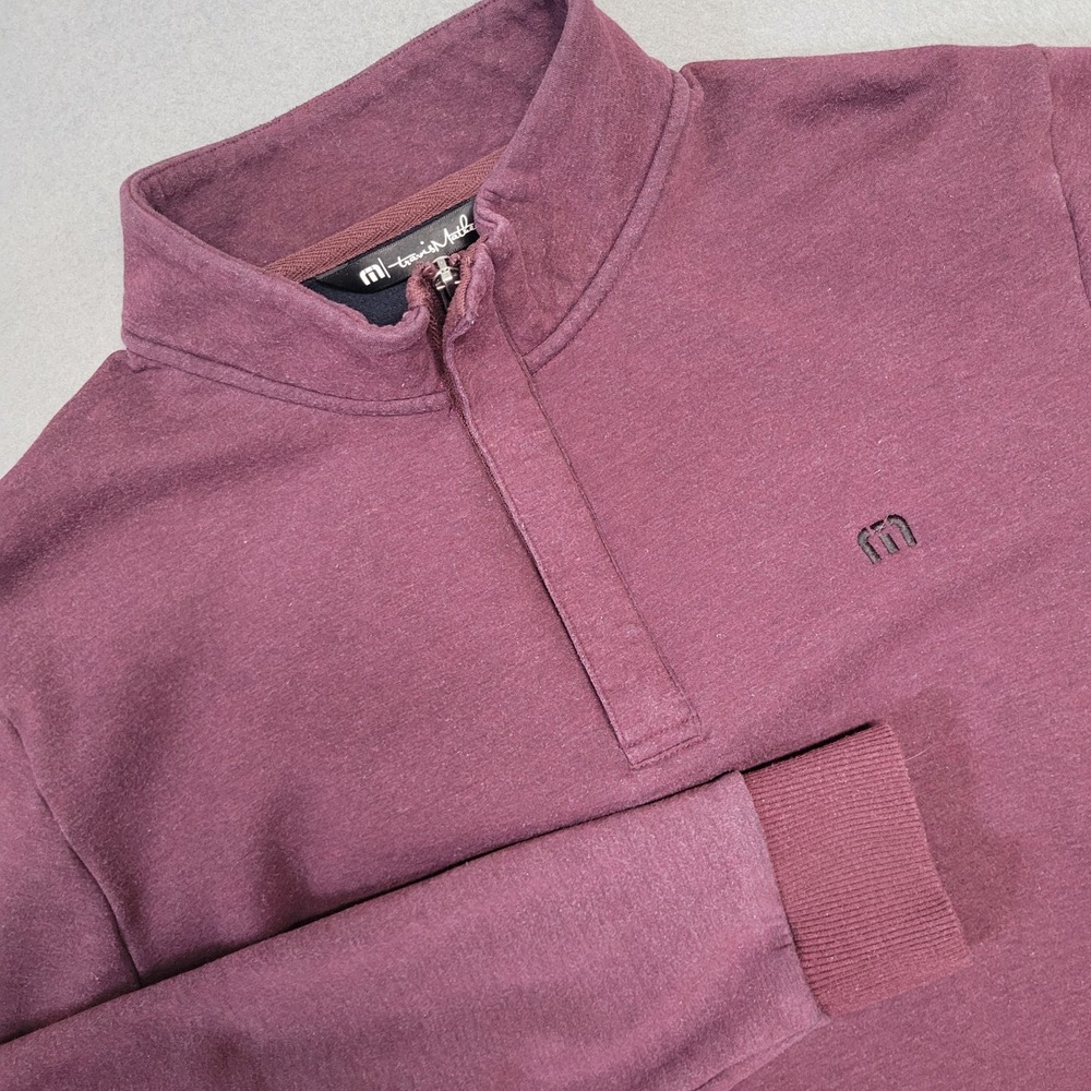 Travis Mathew Mens Quarter Zip Pullover Sweater Burgundy Heather Size M